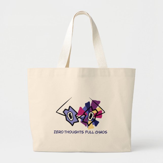 Zero Thoughts Full Chaos Funny Graphic Canvas Tote (Front)