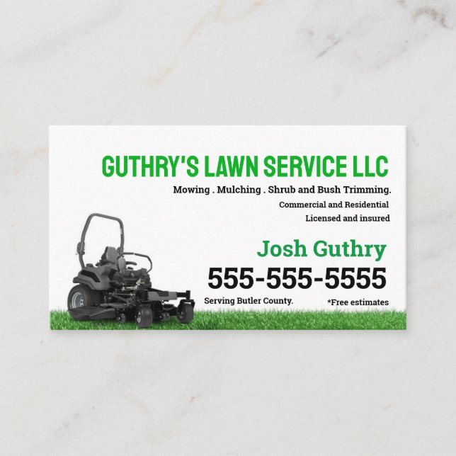Zero Turn Lawn Care Business Card (Front)