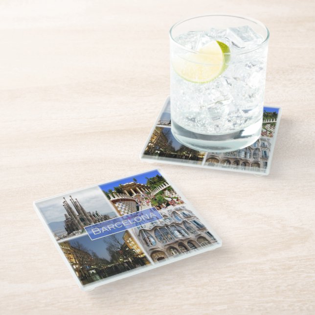 zES010 BARCELONA, Spain, Europe, Glass Coaster (Angled)
