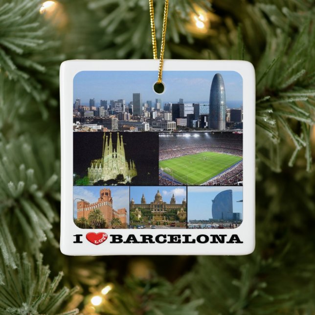 zES022 i love BARCELONA, Spain, Europe, Ceramic Or Ceramic Ornament (Tree)