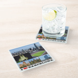 zES022 i love BARCELONA, Spain, Europe, Glass Coaster