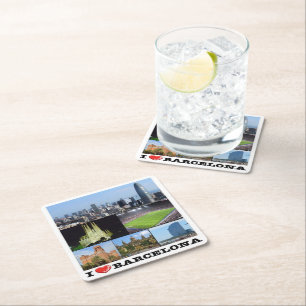 zES022 i love BARCELONA, Spain, Europe, Square Paper Coaster