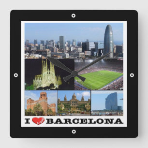 zES022 i love BARCELONA, Spain, Europe, Square Wall Clock