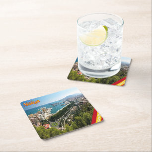 zES032 panorama of MALAGA, Spain, Europe, Square Paper Coaster