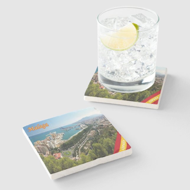 zES032 panorama of MALAGA, Spain, Europe, Stone Coaster (Side)