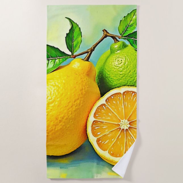 Zesty Citrus Burst of Sunshine Design Beach Towel (Front)