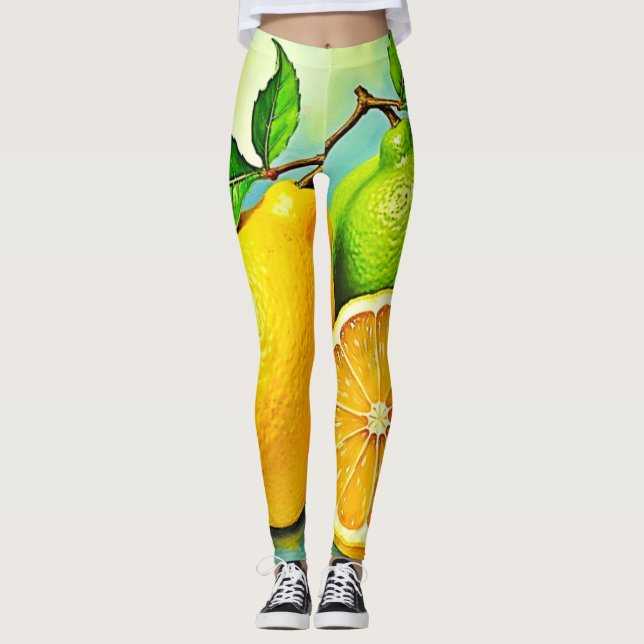 Zesty Citrus Burst of Sunshine Design Leggings (Front)