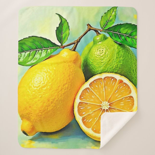 Zesty Citrus Burst of Sunshine Design Sherpa Blanket (Front)