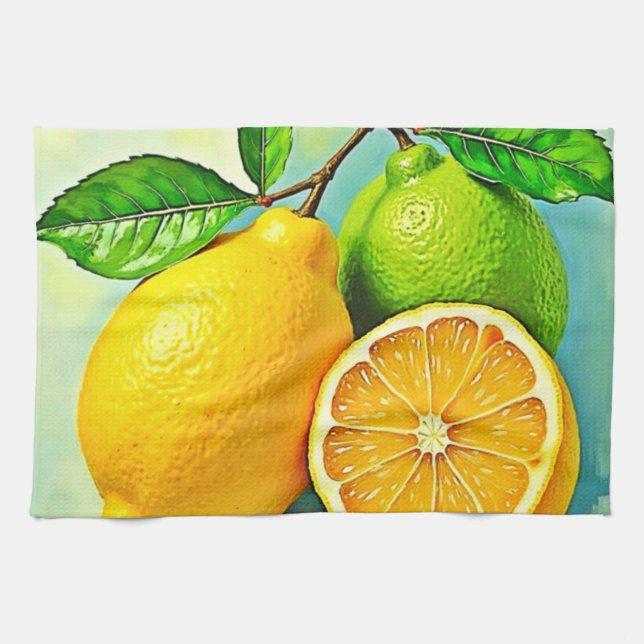 Zesty Citrus Burst of Sunshine Design Tea Towel (Horizontal)