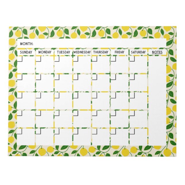 Zesty Lemon Calendar Notepad (Front)