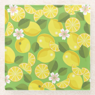 Zesty Lemon: Citrus Pattern Delight Glass Coaster