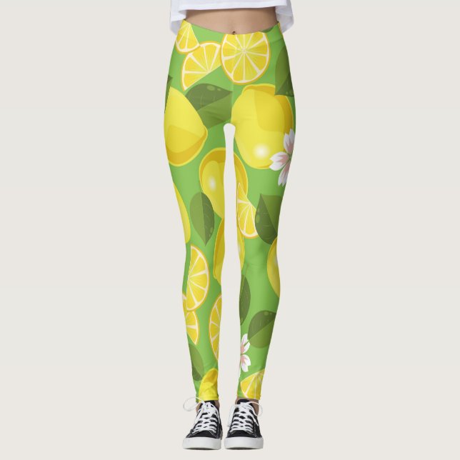 Zesty Lemon: Citrus Pattern Delight Leggings (Front)