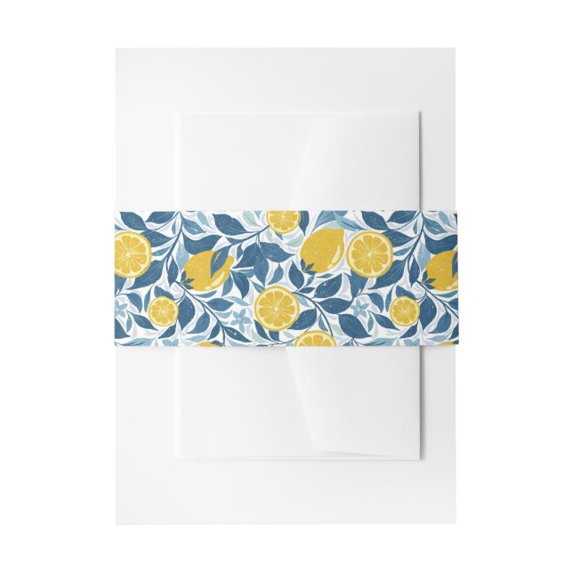 Zesty Lemon Garden - Bright yellow and Blue Invitation Belly Band (Front Example)
