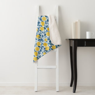Zesty Lemon Garden - Bright yellow and Blue Sherpa Blanket