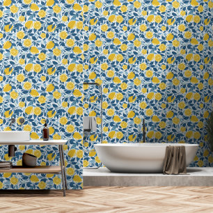 Zesty Lemon Garden - Bright Yellow and Blue Wallpaper