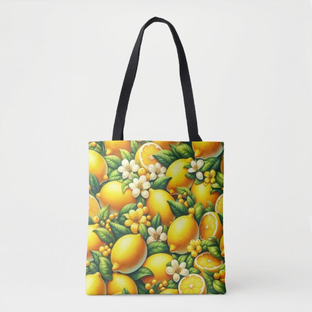 Zesty Lemon Whirl: A Citrus Symphony Tote Bag (Front)