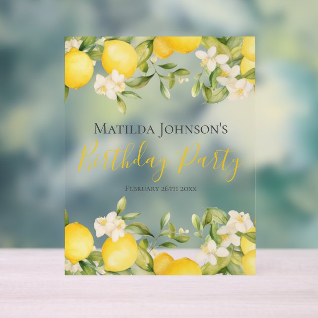 Zesty Lemons Fun Yellow Birthday Party Acrylic Sign (Neutral)