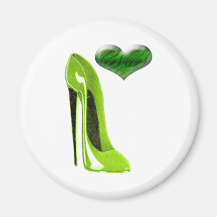 Zesty Lime Green Stiletto Shoe and 3D Heart Magnet