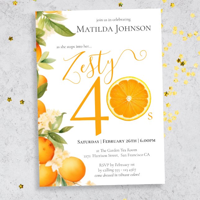 Zesty Orange Fun 40th Birthday Party Invitation (Mockup View)