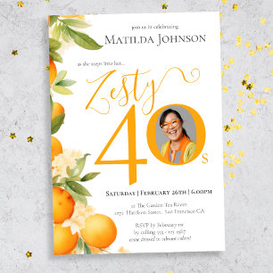 Zesty Orange Photo 40th Birthday Party Invitation
