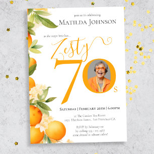 Zesty Orange Photo 70th Birthday Party Invitation