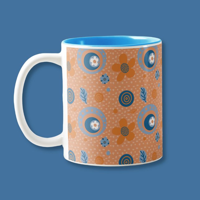 Zesty Summer Floral Pattern Two-Tone Coffee Mug (Creator Uploaded)