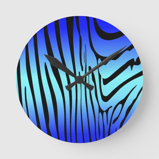 Zesty Zebra Blue Round Clock (Front)