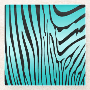 Zesty Zebra Cyan Glass Coaster