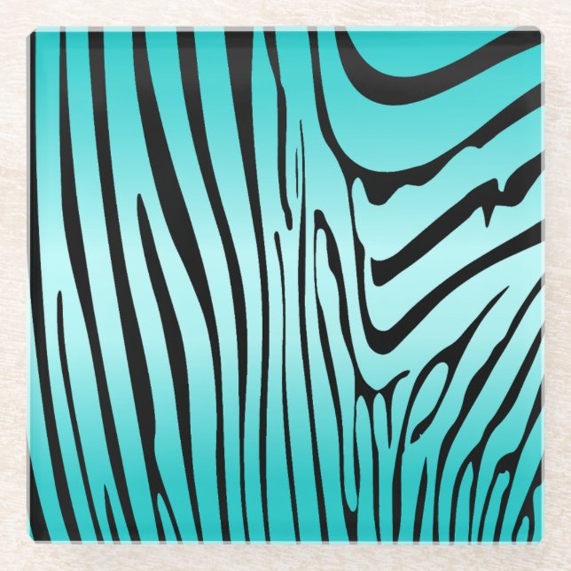 Zesty Zebra Cyan Glass Coaster (Front)
