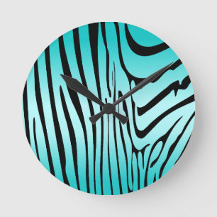 Zesty Zebra Cyan Round Clock