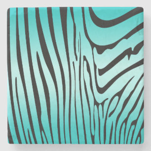 Zesty Zebra Cyan Stone Coaster