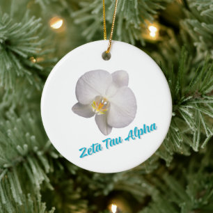 Zeta Tau Alpha College Greek Sorority White Violet Ceramic Tree Decoration