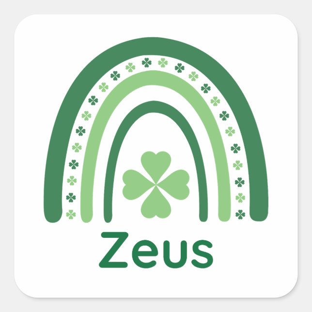Zeus Name Clover Boho Rainbow Square Sticker (Front)