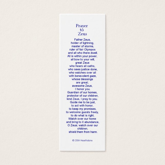 Zeus Prayer Card (Front)
