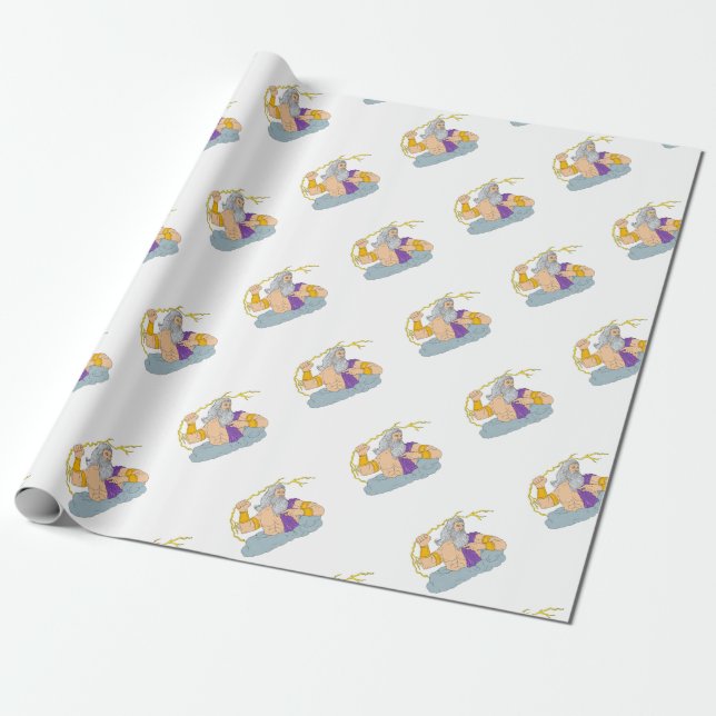 Zeus Wielding Thunderbolt Lightning Drawing Wrapping Paper (Unrolled)
