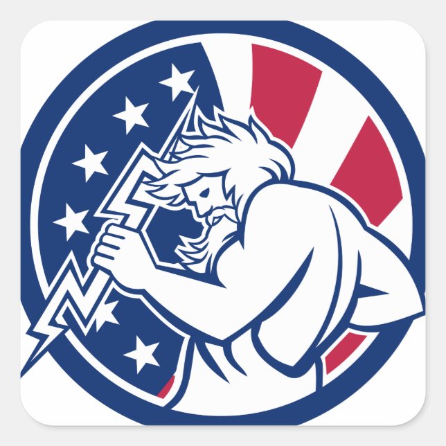 Zeus With Thunderbolt USA Flag Icon Square Sticker (Front)