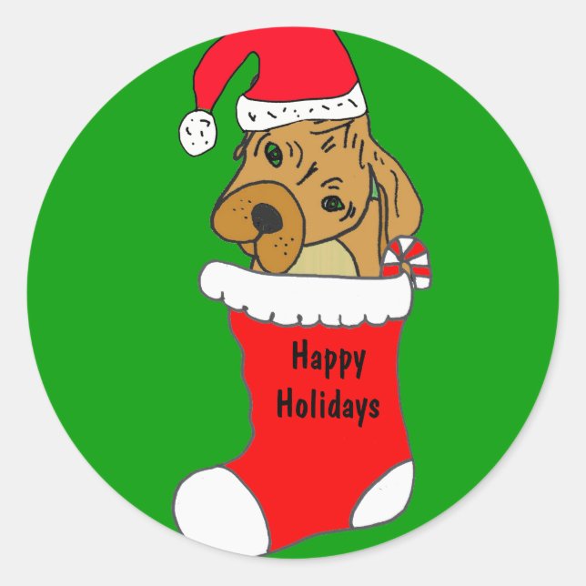 ZF- Fun Puppy in a Stocking Stickers (Front)