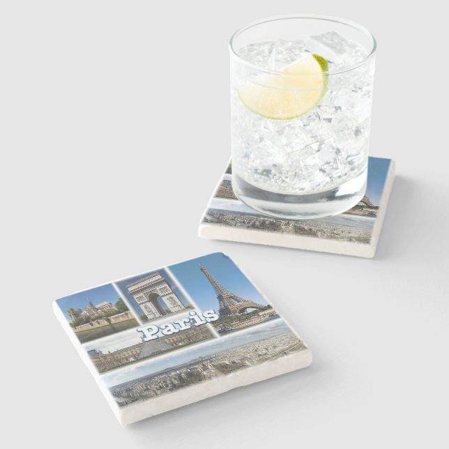 zFR032 TOUR EIFFEL and PARIS, France, Europe, Stone Coaster (Side)