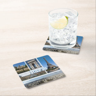 zFR032 TOUR EIFFEL and PARIS, France, Square Paper Coaster