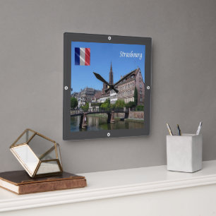 zFR142 STRASBOURG, France, Square Wall Clock