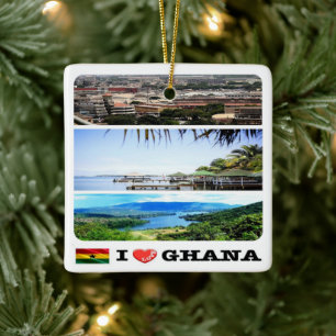 zGH007 GHANA I Love, Mosaic, Africa, Ceramic Ornament