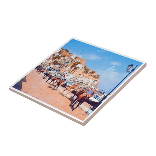 zGR004 HYDRA - mules at the port - Greece -  Tile (Side)