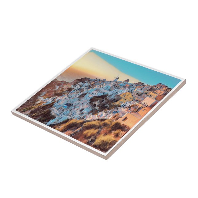 zGR007 OIA, sunset,  Greece, Tile (Side)