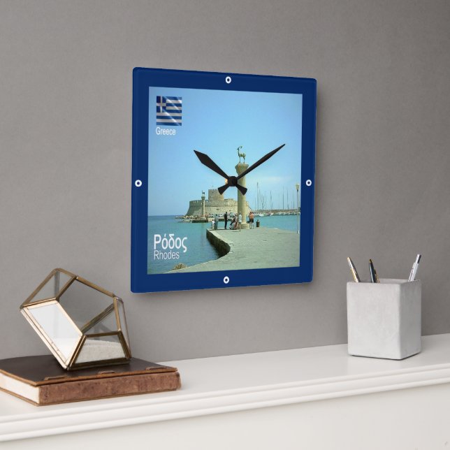 zGR038 RHODES, Greece, Square Wall Clock (Office)