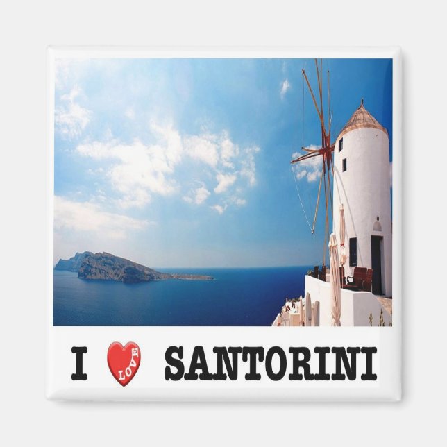 zGR086  SANTORINI, I Love, Greece, Fridge Magnet (Front)