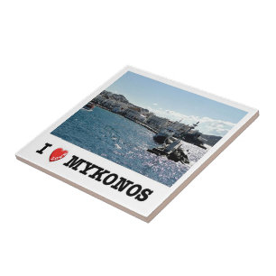 zGR100 MYKONOS I Love, Old Port, Greece, Tile