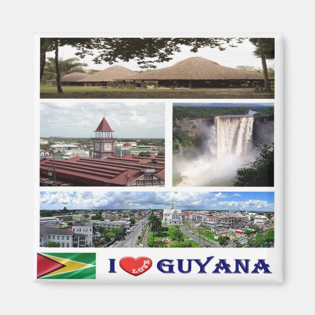 zGY004 GUYANA I Love, Mosaic, America, Fridge Magnet (Front)