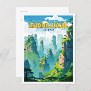 Zhangjiajie China vintage travel illustration Postcard