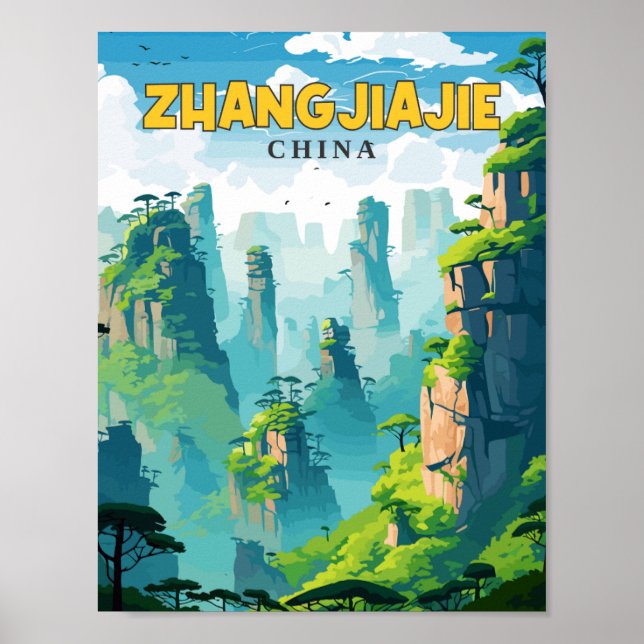 Zhangjiajie China vintage travel illustration Poster (Front)
