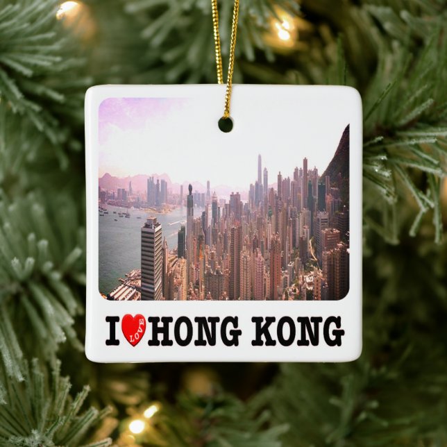 zHK015 I Love HONG KONG, Asia, Ceramic Ornament (Tree)